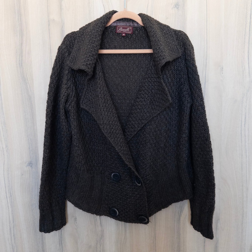 Berretti Womens Cardigan Size M‎ Brown Wool Mohair Preppy Quiet Luxury Old Money